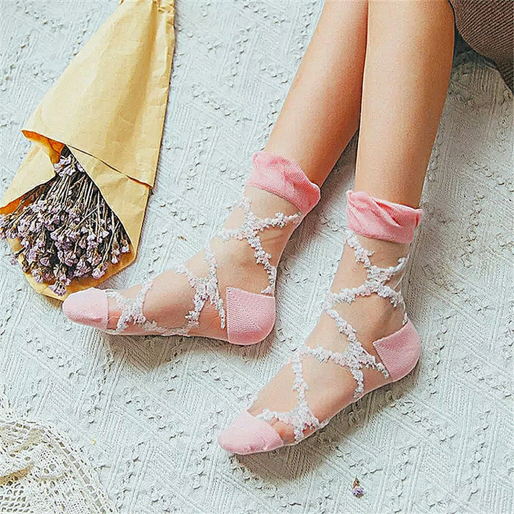 🚨LAST PAIR🚨 🏆HP🏆 2 for $20 Cottage Core Floral Embroidered Sheer Sock